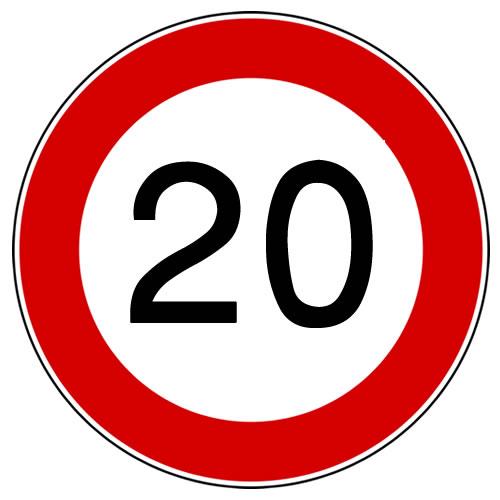 Road sign Maximum speed limit 20 Km / hour