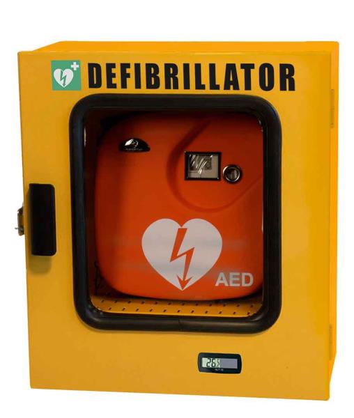Cabinet for external defibrilator with thermoregulation system + alarm