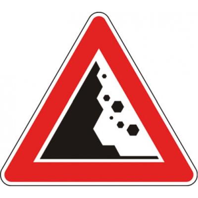 Road sign Rockfall from the left